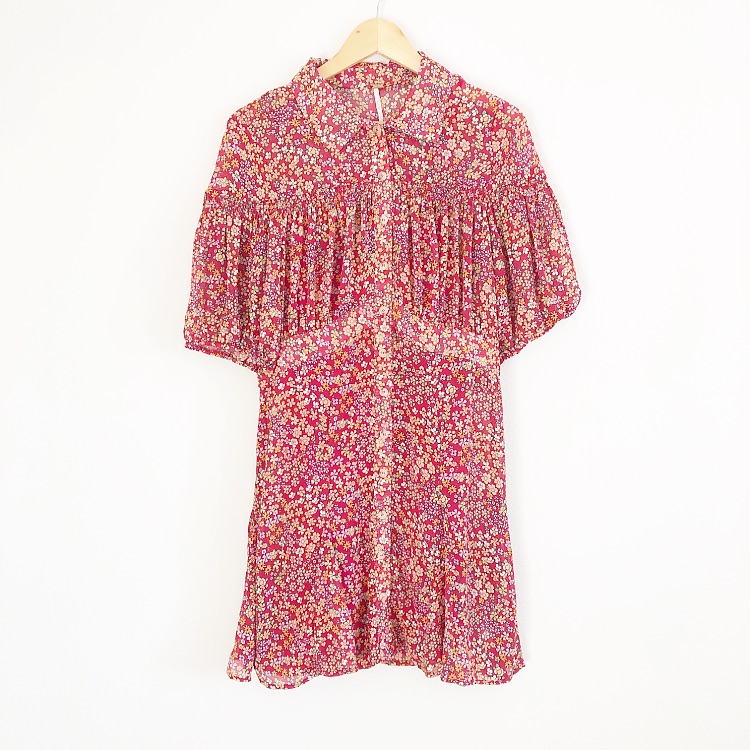 Free People Red Floral Semi-Sheer Dress